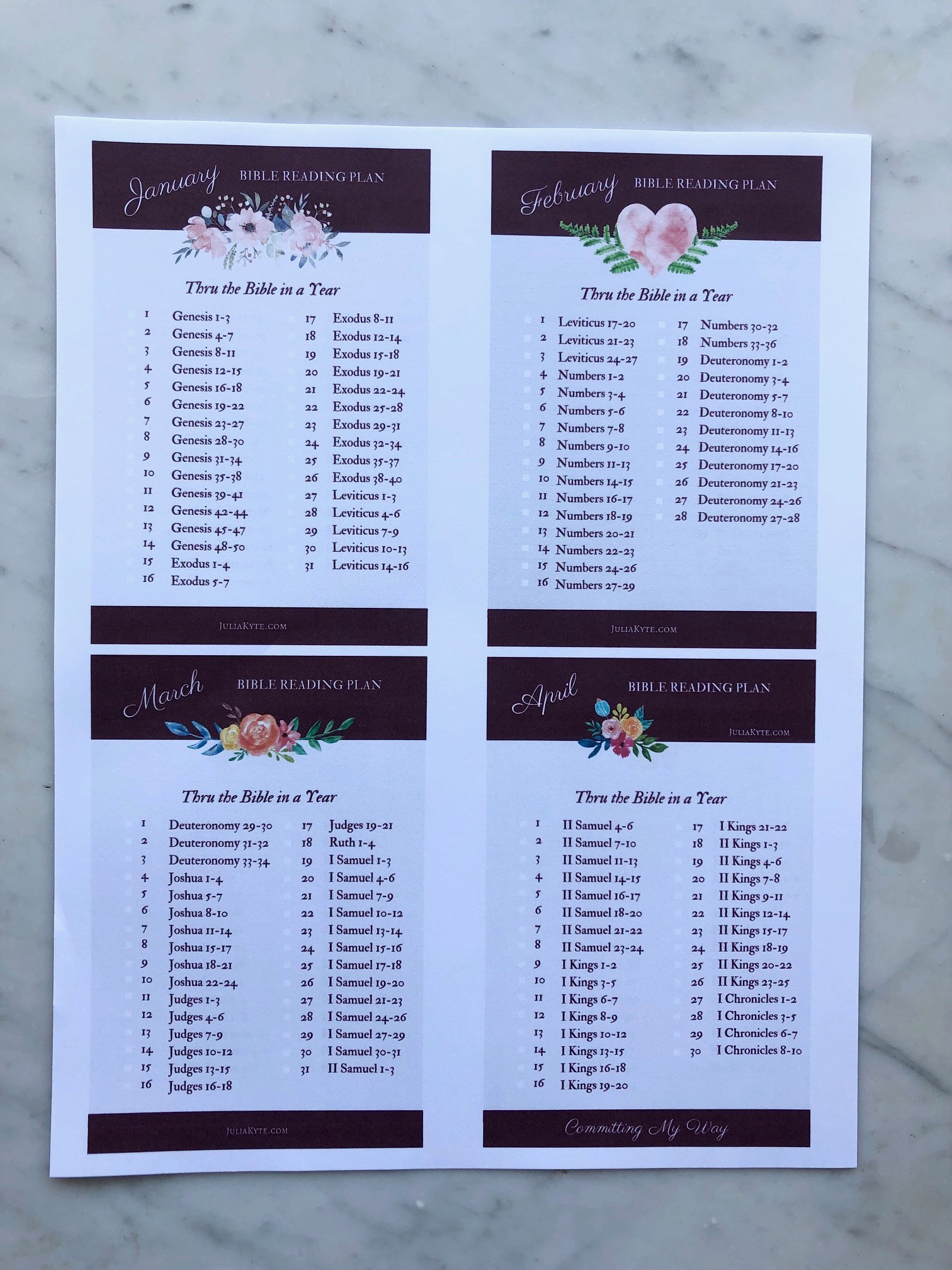 Through the Bible in a Year Reading Plan Printable PDF