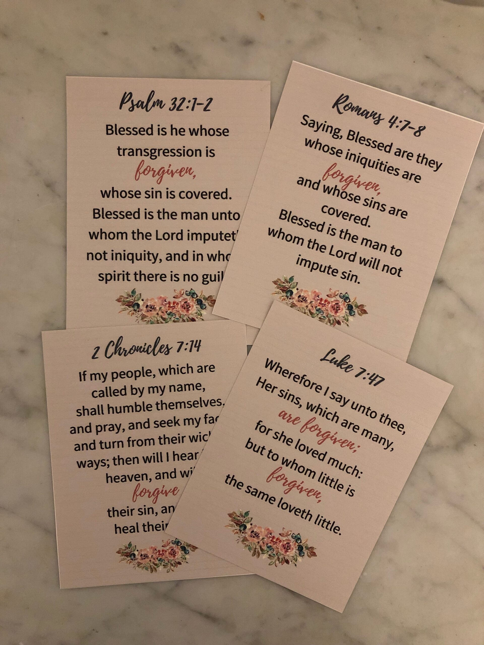 Forgiveness Scripture Printable Memory Cards PDF KJV