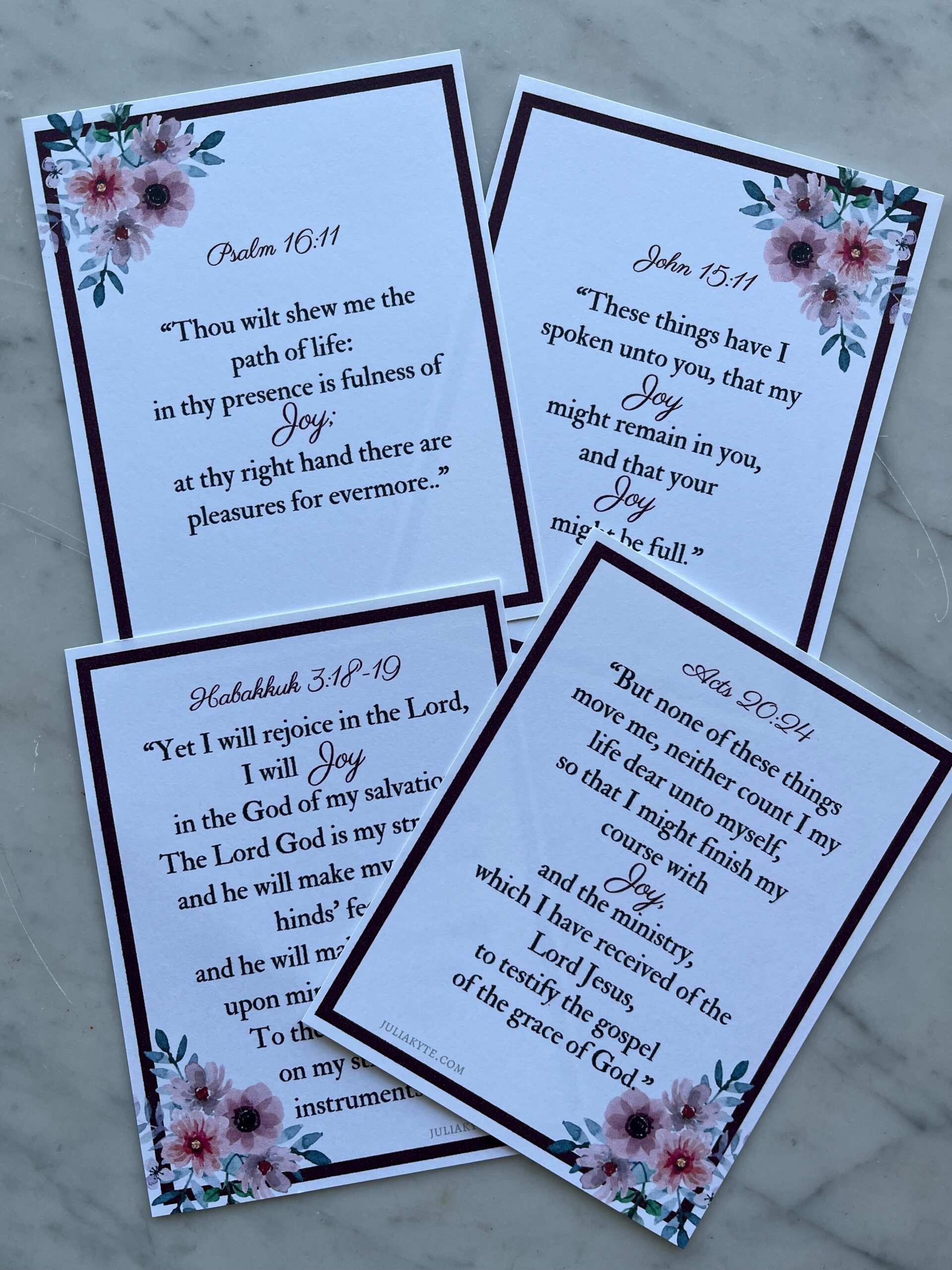 "Joy" Scripture Printable Memory Cards PDF KJV